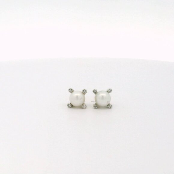 David Yurman Sterling/14k Pearl Diamond Stud Earrings - Picture 1 of 4